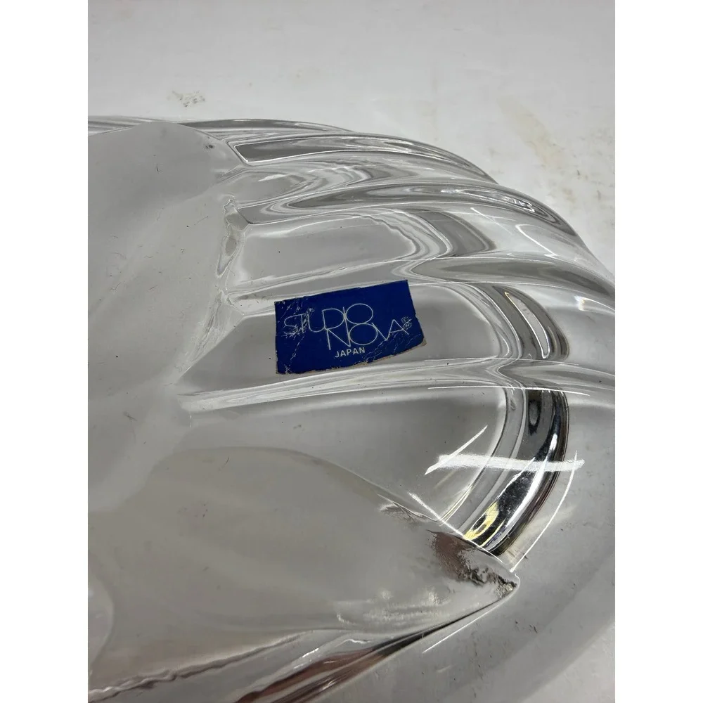 Studio Nova Japan Crystal Oval Bowl Frosted Poinsettia Floral Glass Dish 8 inch